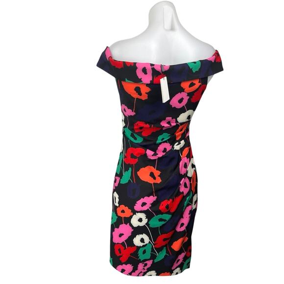 NEW Milly Ally Poppy Multicolor Floral Off The Shoulder Ruched Sheath Dress Sz 2 - Picture 8 of 12